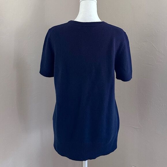 NWT Theory Cashmere Sapphire Blue Short Sleeve Tee Style Sweater Size M - Picture 4 of 11